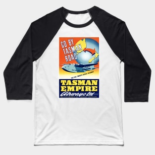 Vintage Travel Poster New Zealand Tasman Empire Airways Ltd. Baseball T-Shirt